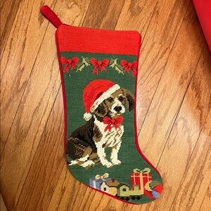 NEW Needlepoint Festive Dog Christmas Stocking NWOT